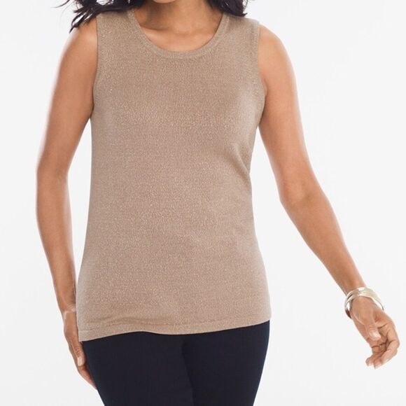 Chico's Gold Sparkly Sweater Tank Top Size 2 L Casual Fall Lurex Sweater - Picture 1 of 12